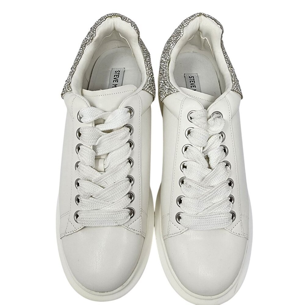 Steve Madden Womens White Sneakers With Rhinestone Heel, Size 11M - Picture 6 of 8